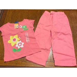 Girls Size 8, XL outfit, Coral with flowers shirt, and pink with accent buttons